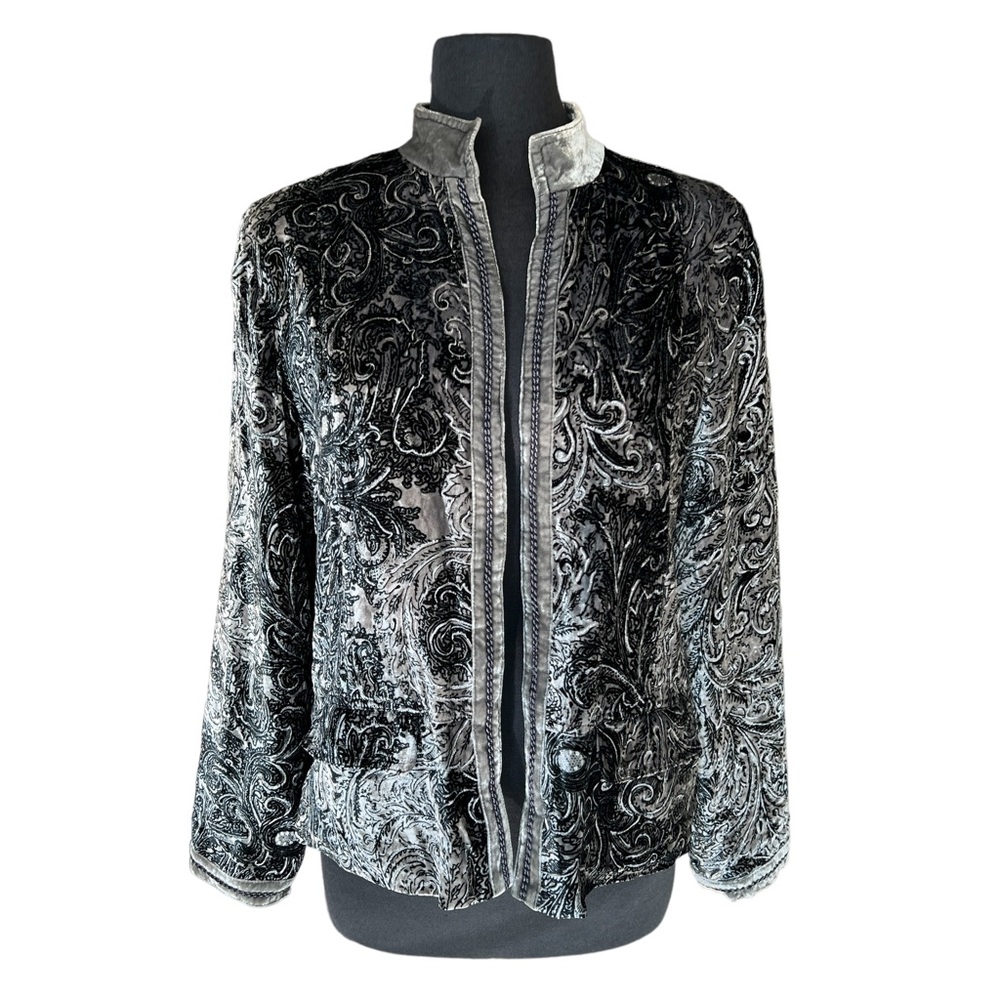 CHICO’S Velvet Open Front Jacket Braid Detail Women’s Size Chico’s 2= US L/12